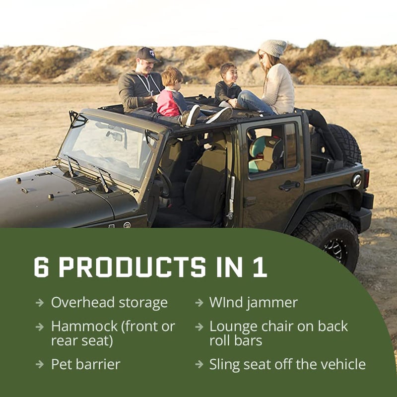 U Jammock Jammock Heavy Duty Hammock for Wrangler & Bronco - Roof Cargo Net Rated for 350 pounds, Windjammer & Hammock Accessory Compatible with Jeep Wranglers, Gladiators, & Ford Broncos - Image 3